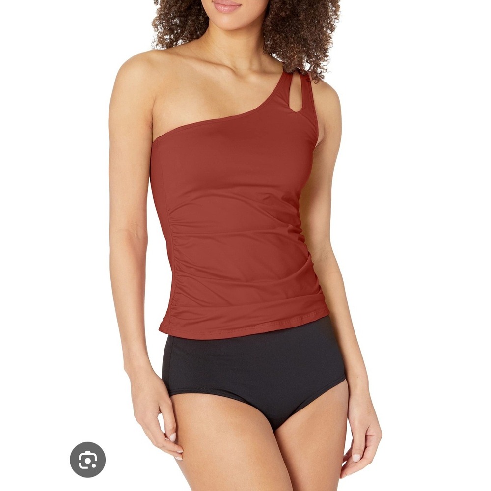 La Blanca One Shoulder Tankini Top Ruched Swimsuit‎ Womens Size 16W